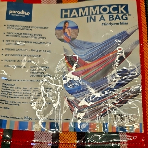 Paradise Hammocks Multi-Color Hammock in a Bag. Good Used Condition. - Picture 1 of 9